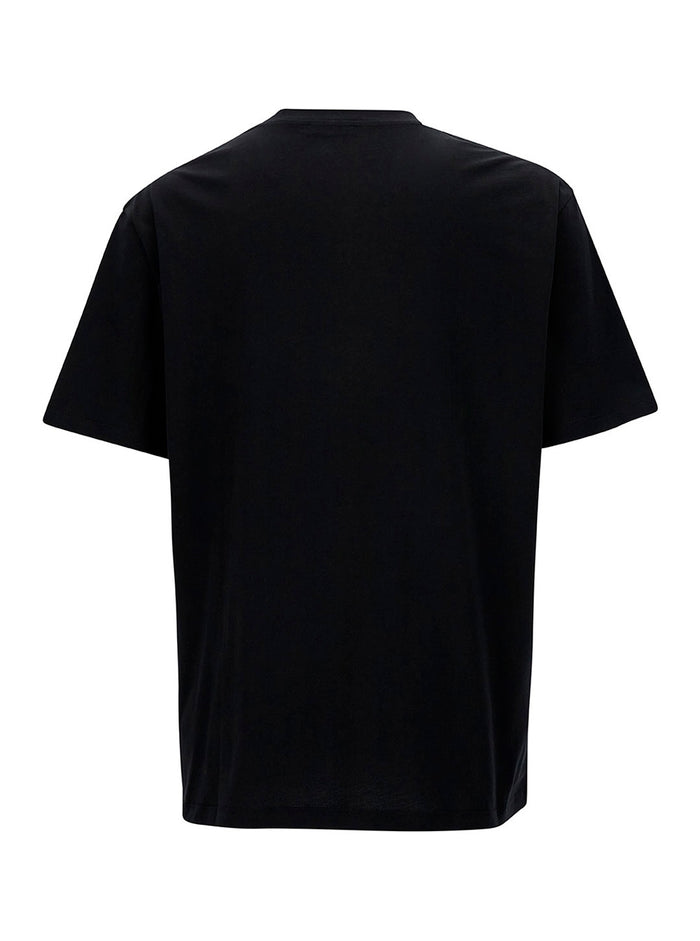 Black Crewneck T-Shirt With Contrasting Logo Embroidery Cotton Man Tshirts And Polo Shirts