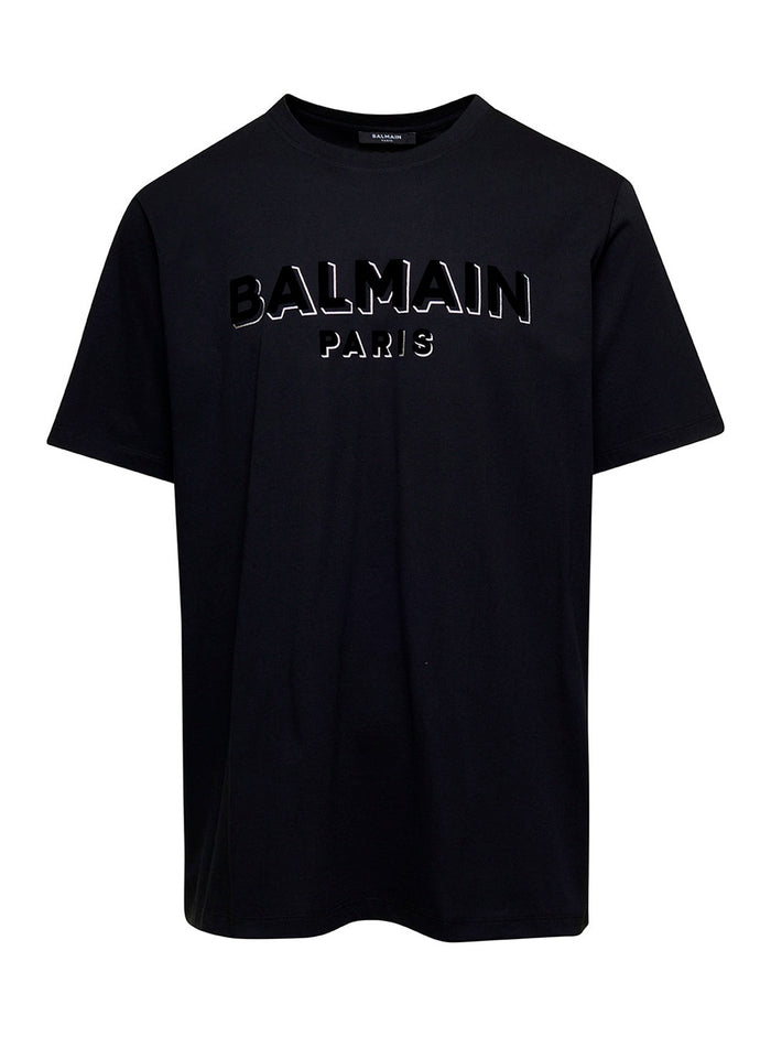 Balmain Flock & Foil T-Shirt - Bulky Fit Black Cotton Tshirts And Polo Shirts