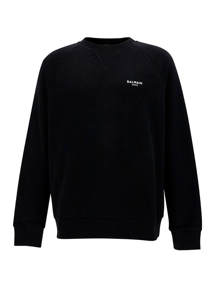 Black Crewneck Sweatshirt With Contrasting Logo Print At The Front Cotton Man Sweatshirts