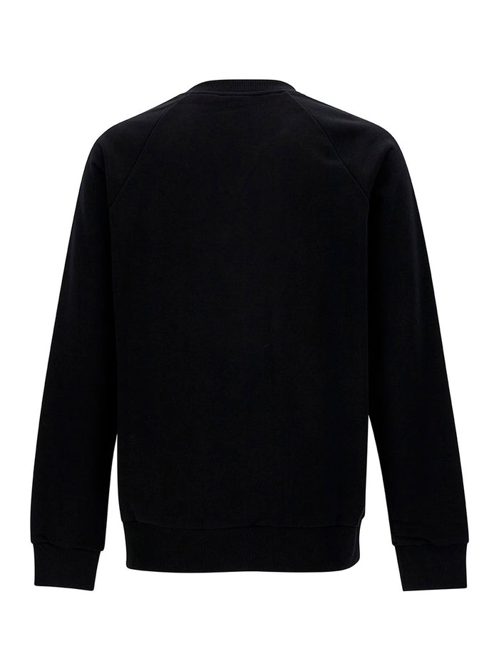 Black Crewneck Sweatshirt With Contrasting Logo Print At The Front Cotton Man Sweatshirts