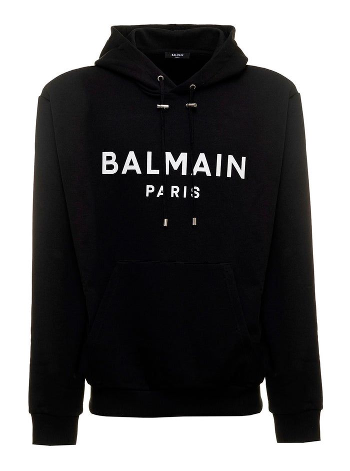 Black Hoodie With Contrasting Logo Print Cotton Man Sweatshirts