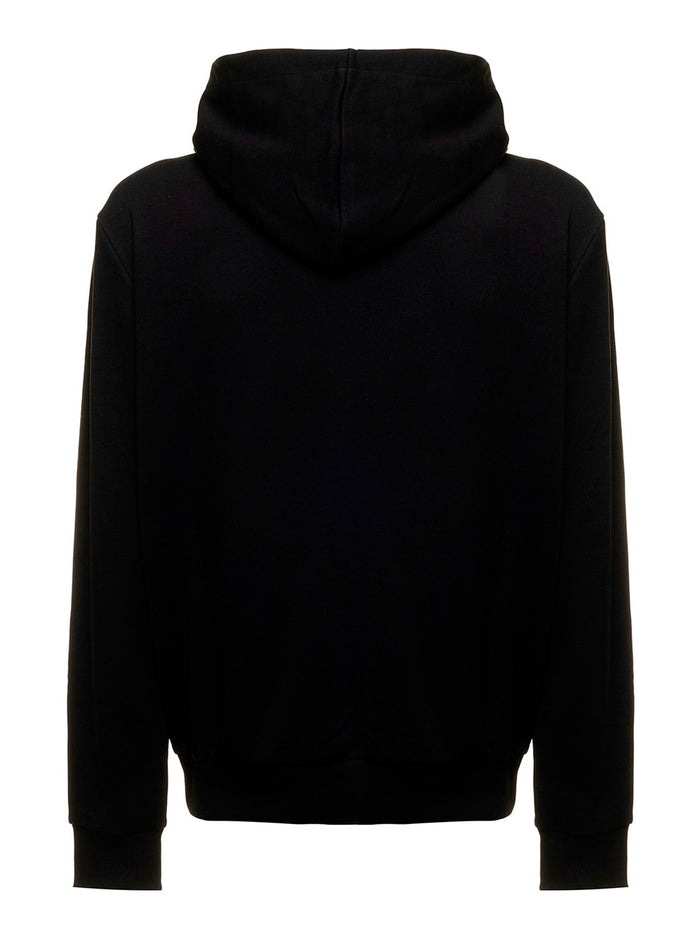 Black Hoodie With Contrasting Logo Print Cotton Man Sweatshirts