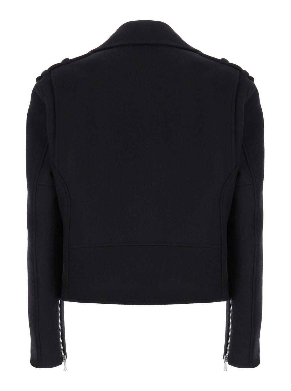 Black Biker Jacket with Zip Closure in Wool Man Virgin Polyamide Outerwear
