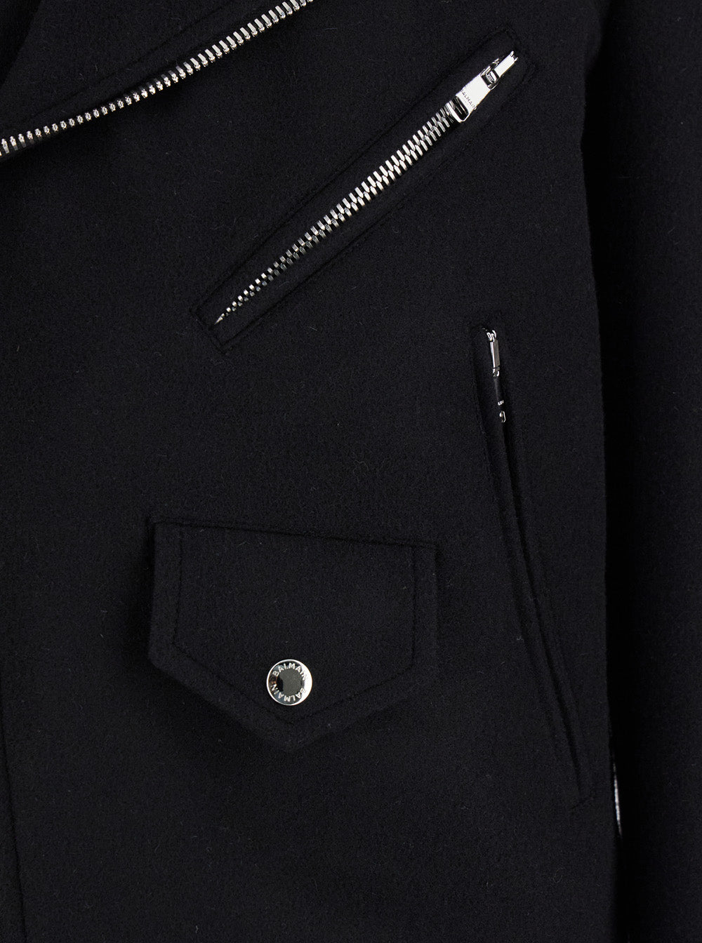 Black Biker Jacket with Zip Closure in Wool Man Virgin Polyamide Outerwear