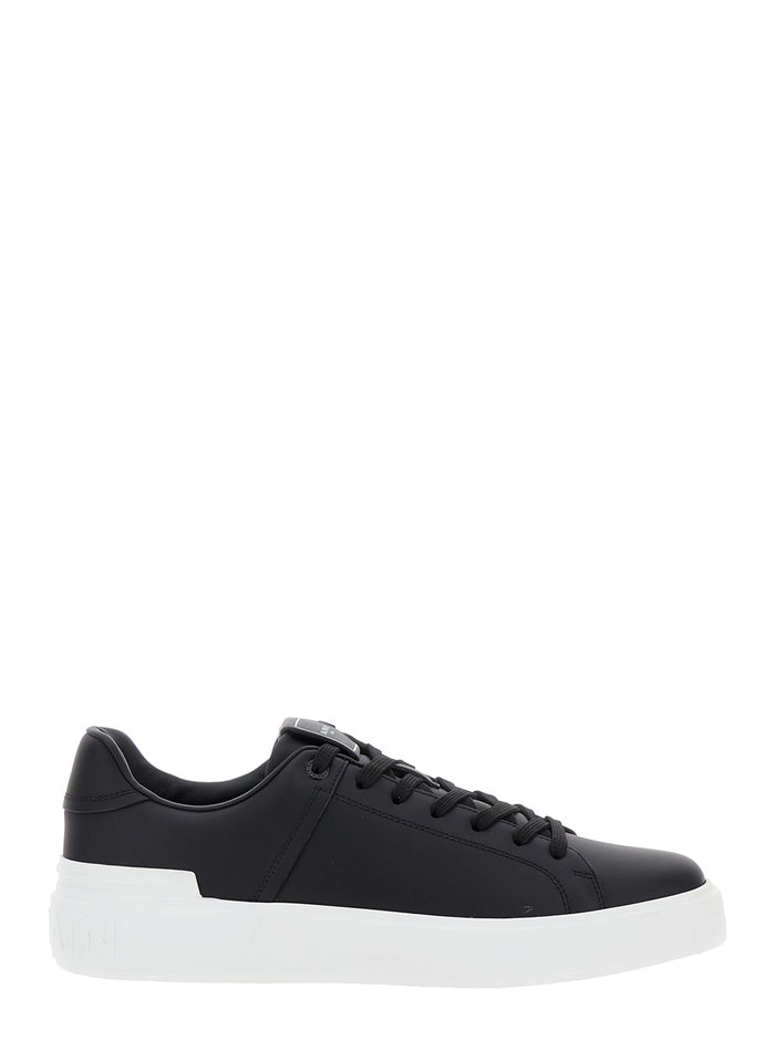 B-Court Black Low Top Sneakers With Logo Patch Leather Man Calf