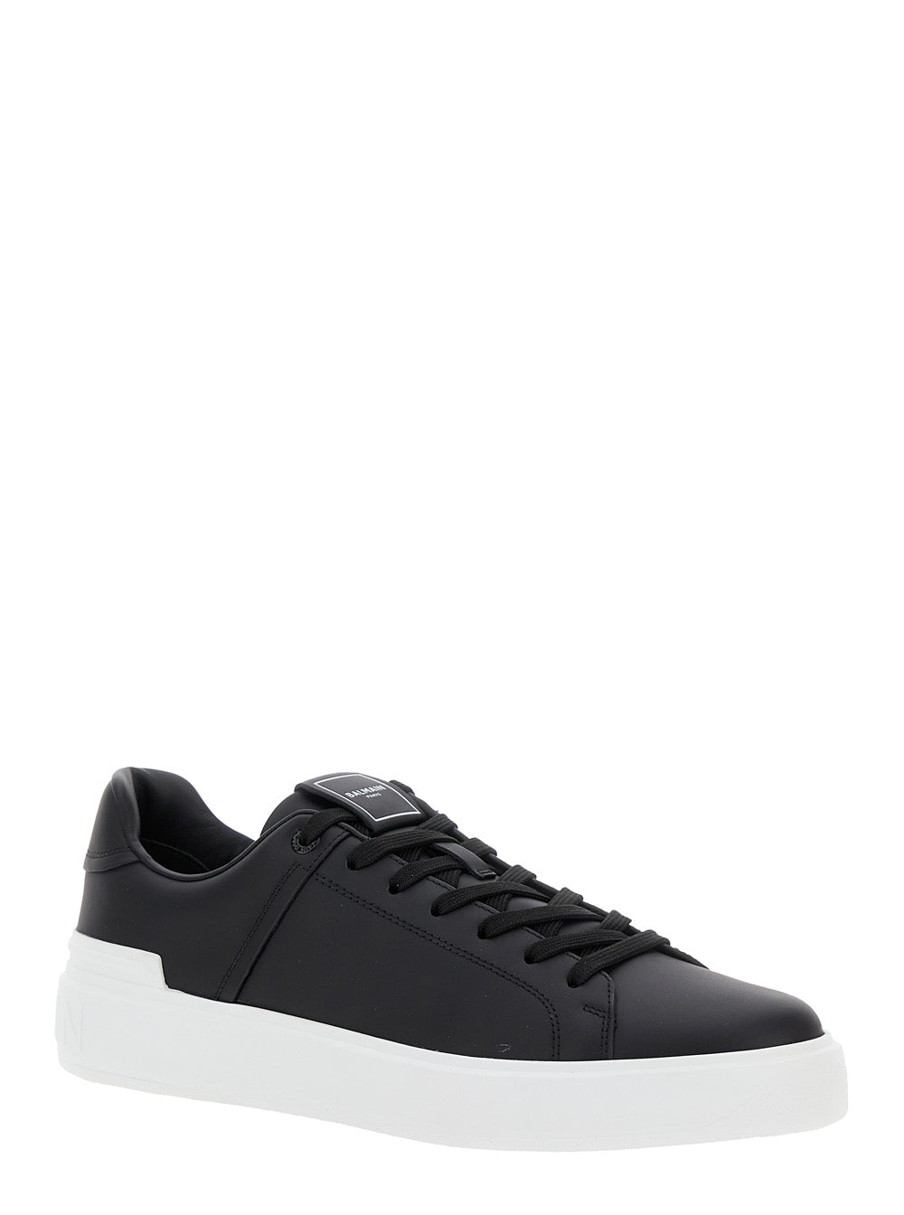 B-Court Black Low Top Sneakers With Logo Patch Leather Man Calf