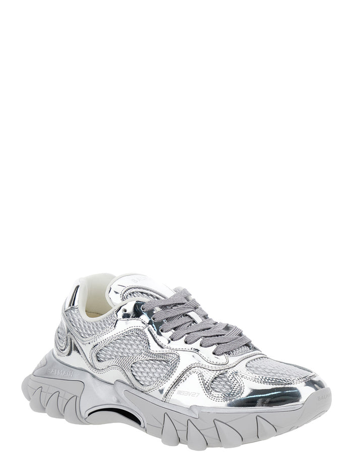 B-East Mirror Metallic Low Top Sneakers With Logo Detail Leather And Tech Fabric Man Calf
