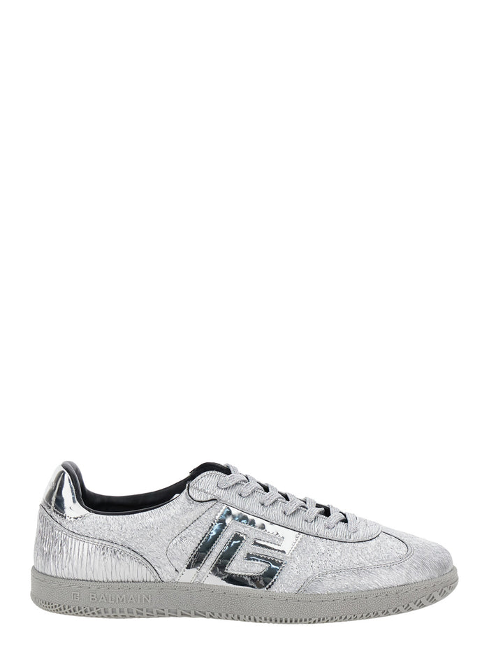 Swan Silver Colored Low Top Sneakers With Logo Detail Metallic Leather And Tech Fabric Man Rubber