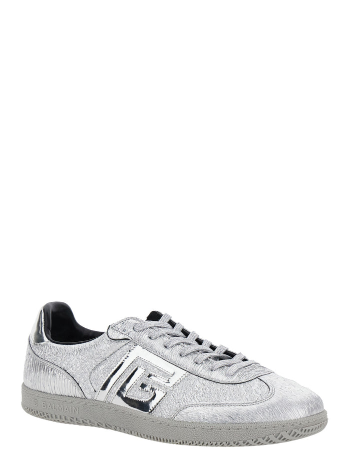 Swan Silver Colored Low Top Sneakers With Logo Detail Metallic Leather And Tech Fabric Man Rubber