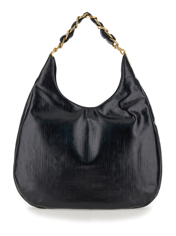 Hobo 1945 Soft Black Shoulder Bag With Logo Detail Wrinkled Effect Leather Woman Calf