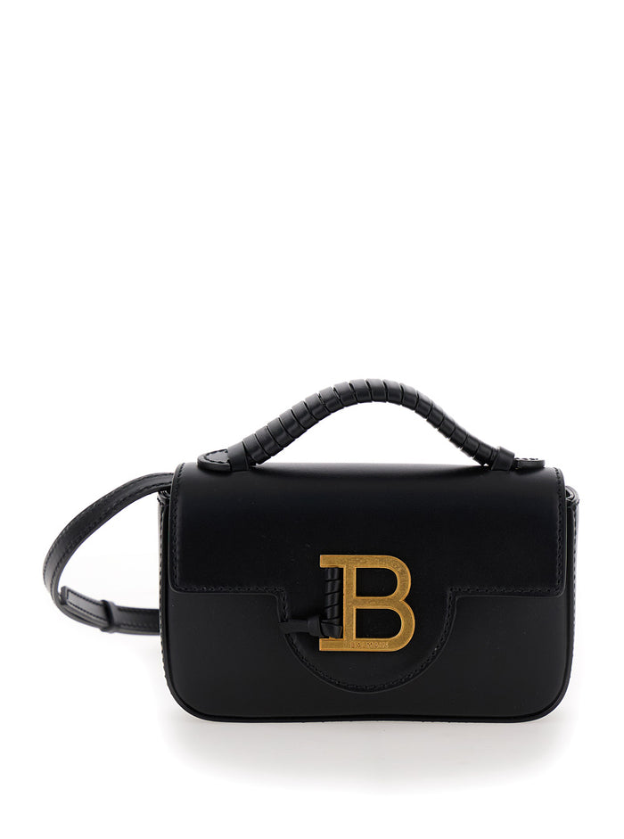 B-Buzz Mini Black Crossbody Bag With B Clasp Smooth Leather Woman Calf