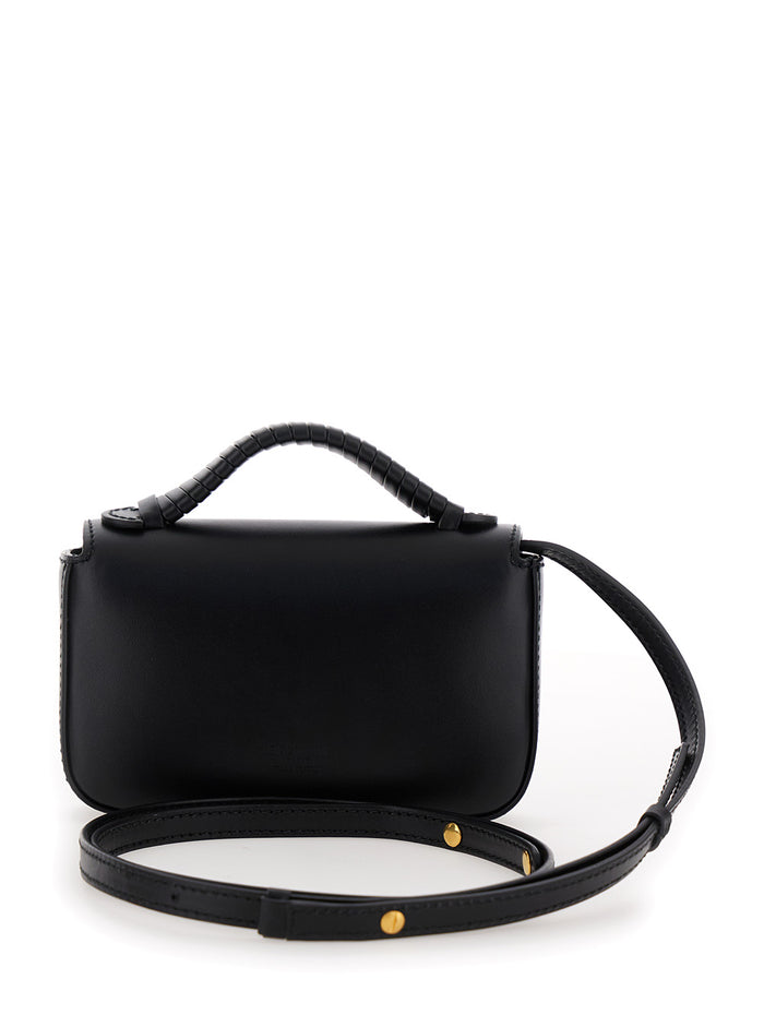 B-Buzz Mini Black Crossbody Bag With B Clasp Smooth Leather Woman Calf