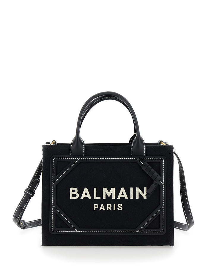 B-Army Small Black And White Tote Bag With Logo Lettering Canvas Woman Cotton Hand