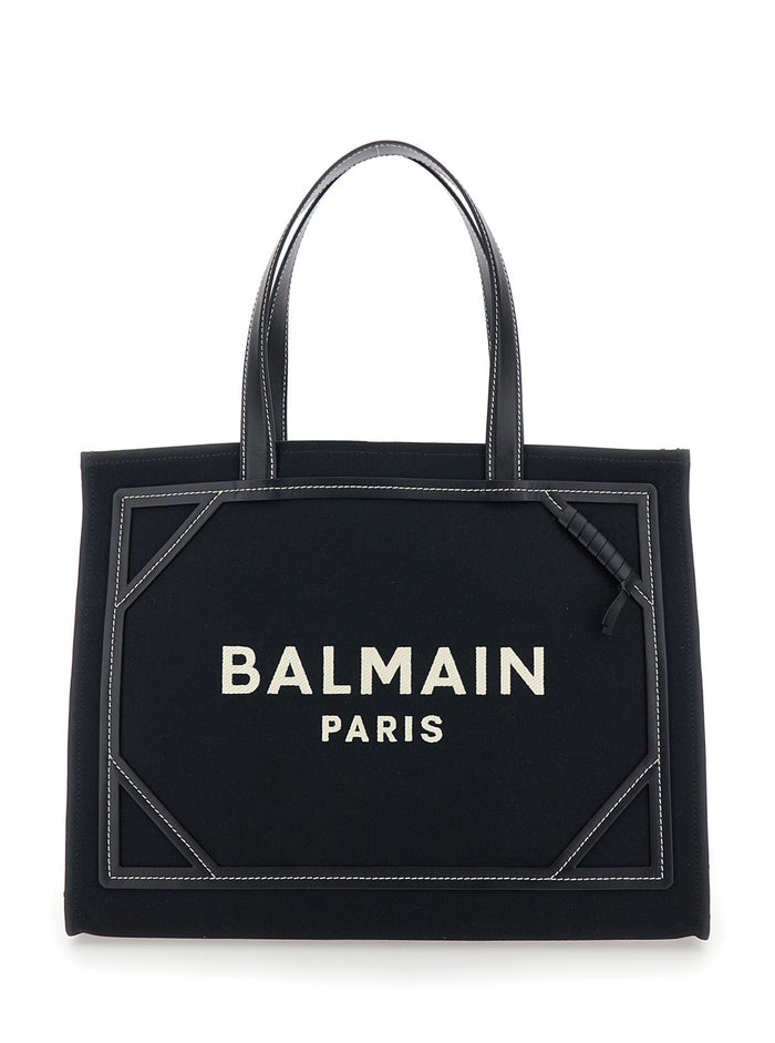 B-Army Medium Black Tote Bag With Logo Lettering Canvas Woman Cotton Hand