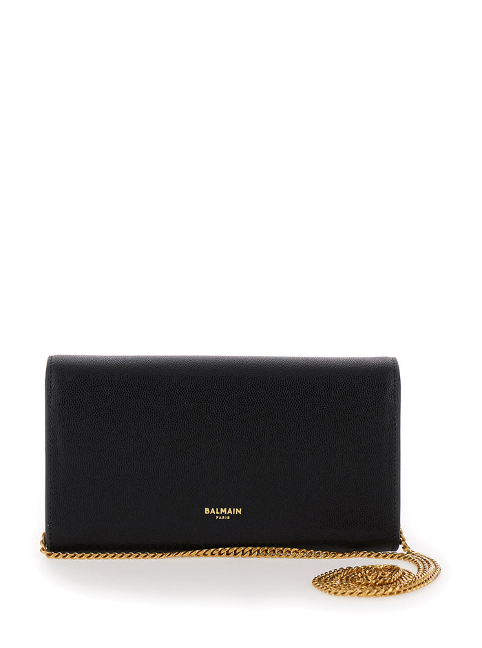 Emblème Black Clutch With Balmain Coin Detail Grained Leather Woman Calf Mini Bags