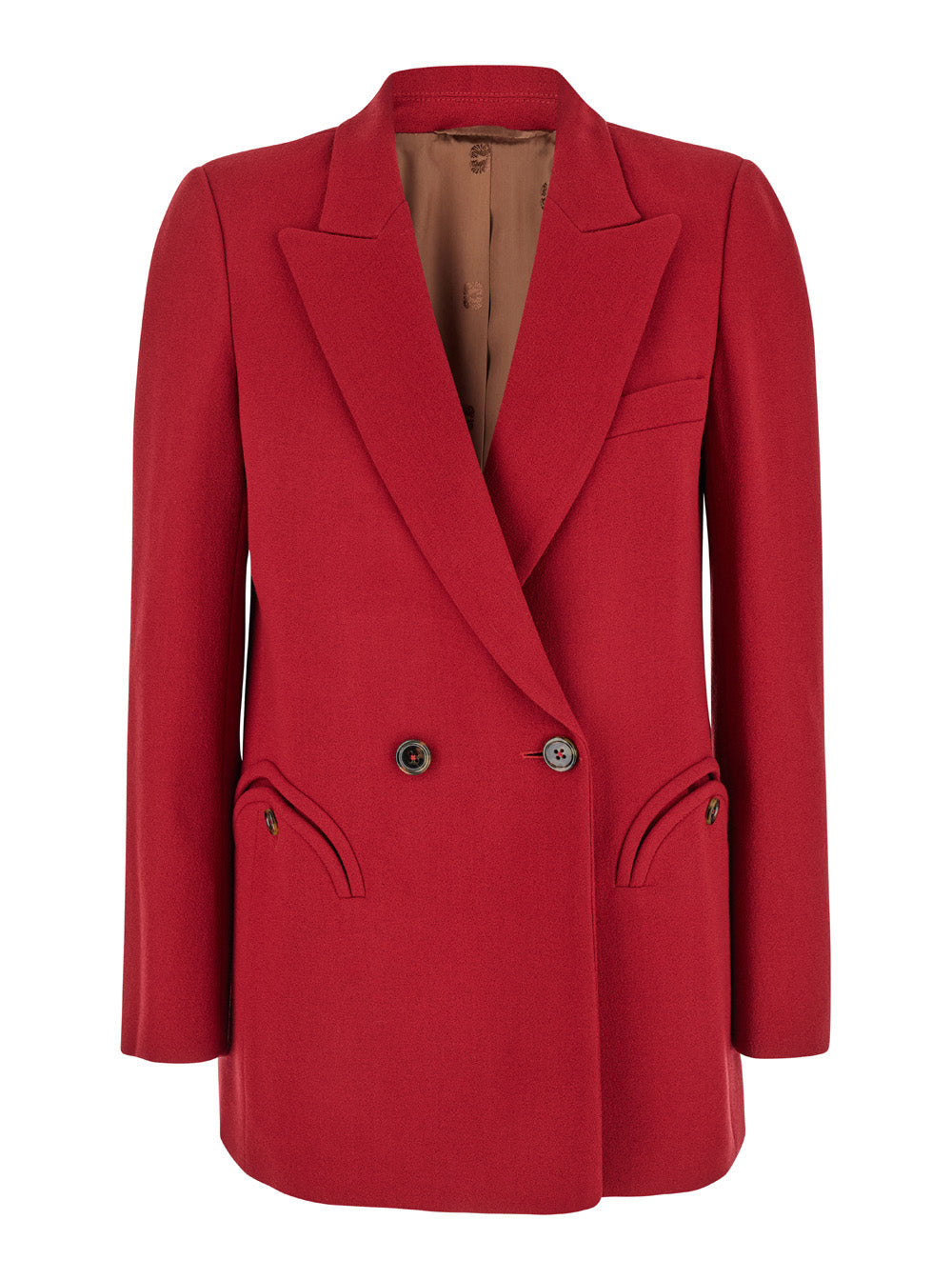 Red Double-Breasted Jacket With Peak Revers Wool Woman Blazers