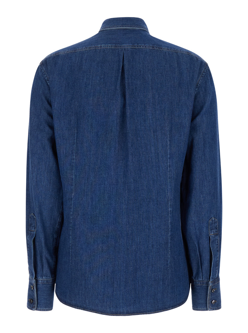 Blue Long Sleeve Shirt With Patch Pocket Denim Woman Blu Cotton And Blouses