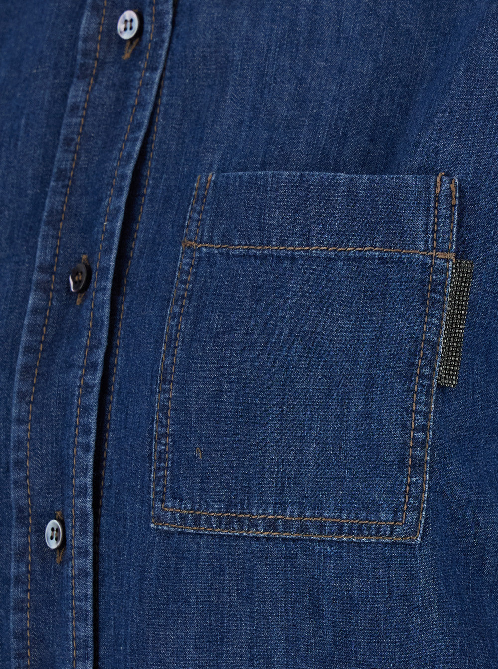 Blue Long Sleeve Shirt With Patch Pocket Denim Woman Blu Cotton And Blouses