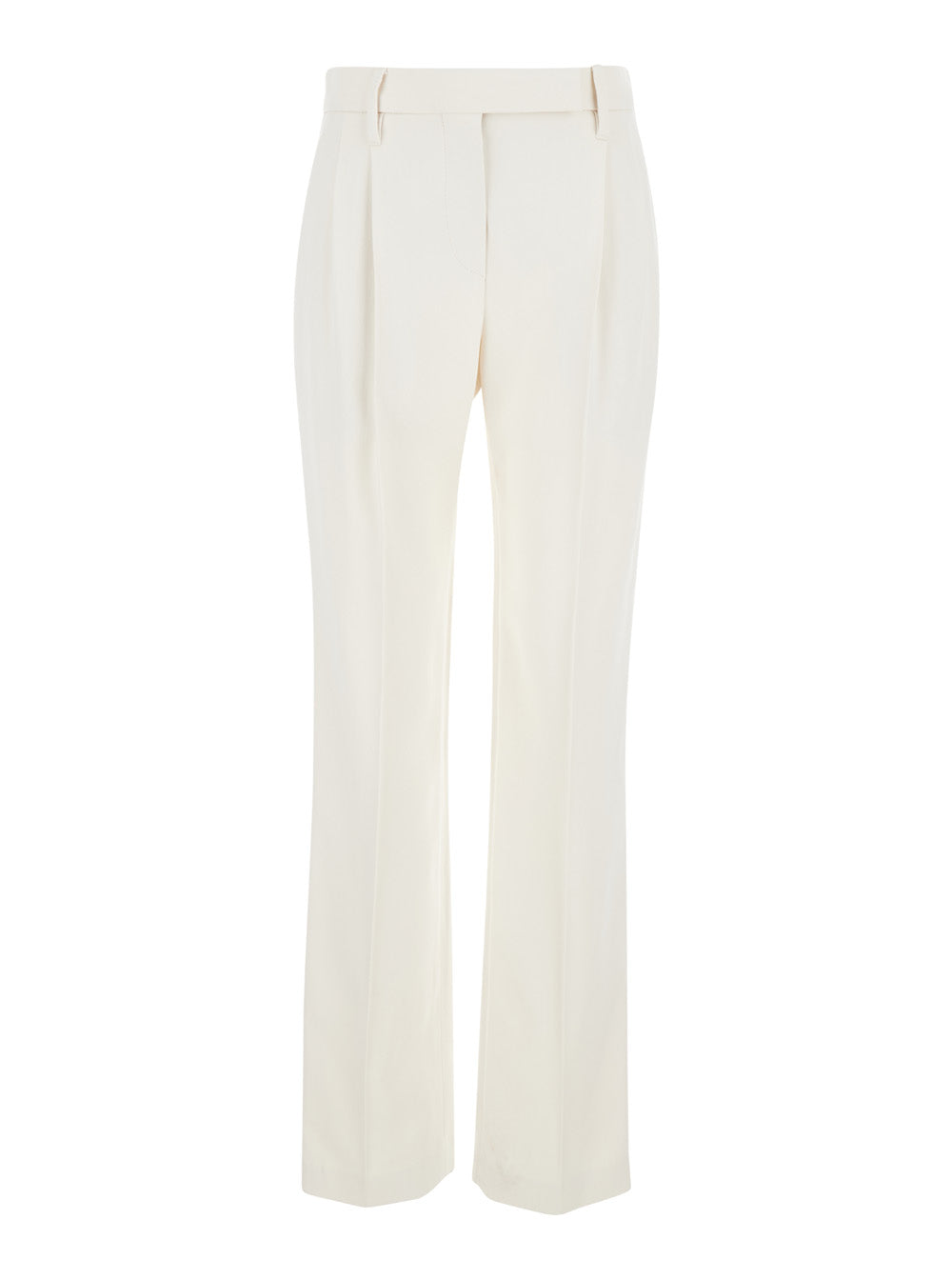 White High Waist Pants With Monile Detail Fabric Woman Trousers