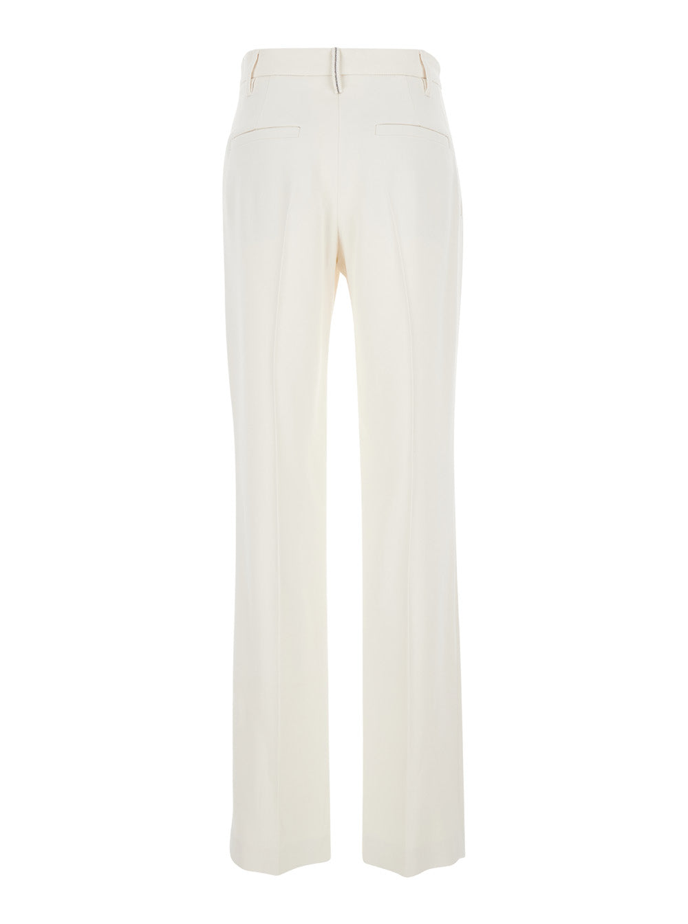 White High Waist Pants With Monile Detail Fabric Woman Trousers