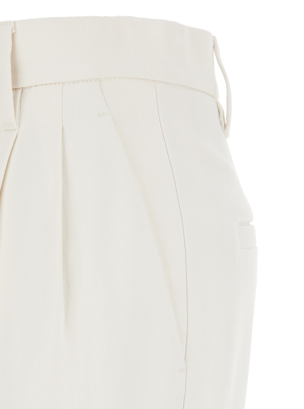 White High Waist Pants With Monile Detail Fabric Woman Trousers