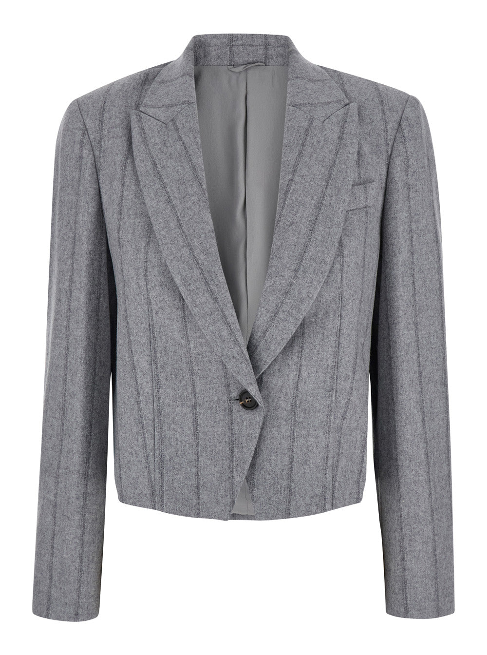 Grey Single-Breasted Jacket With Peak Revers Wool Blend Woman Virgin Polyamid Blazers