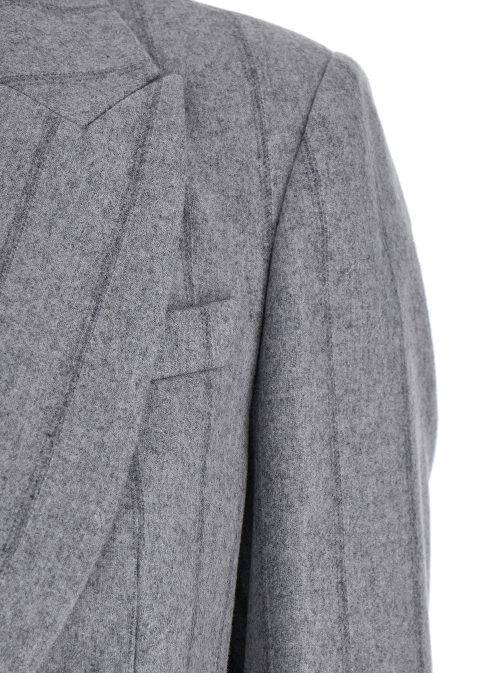 Grey Single-Breasted Jacket With Peak Revers Wool Blend Woman Virgin Polyamid Blazers