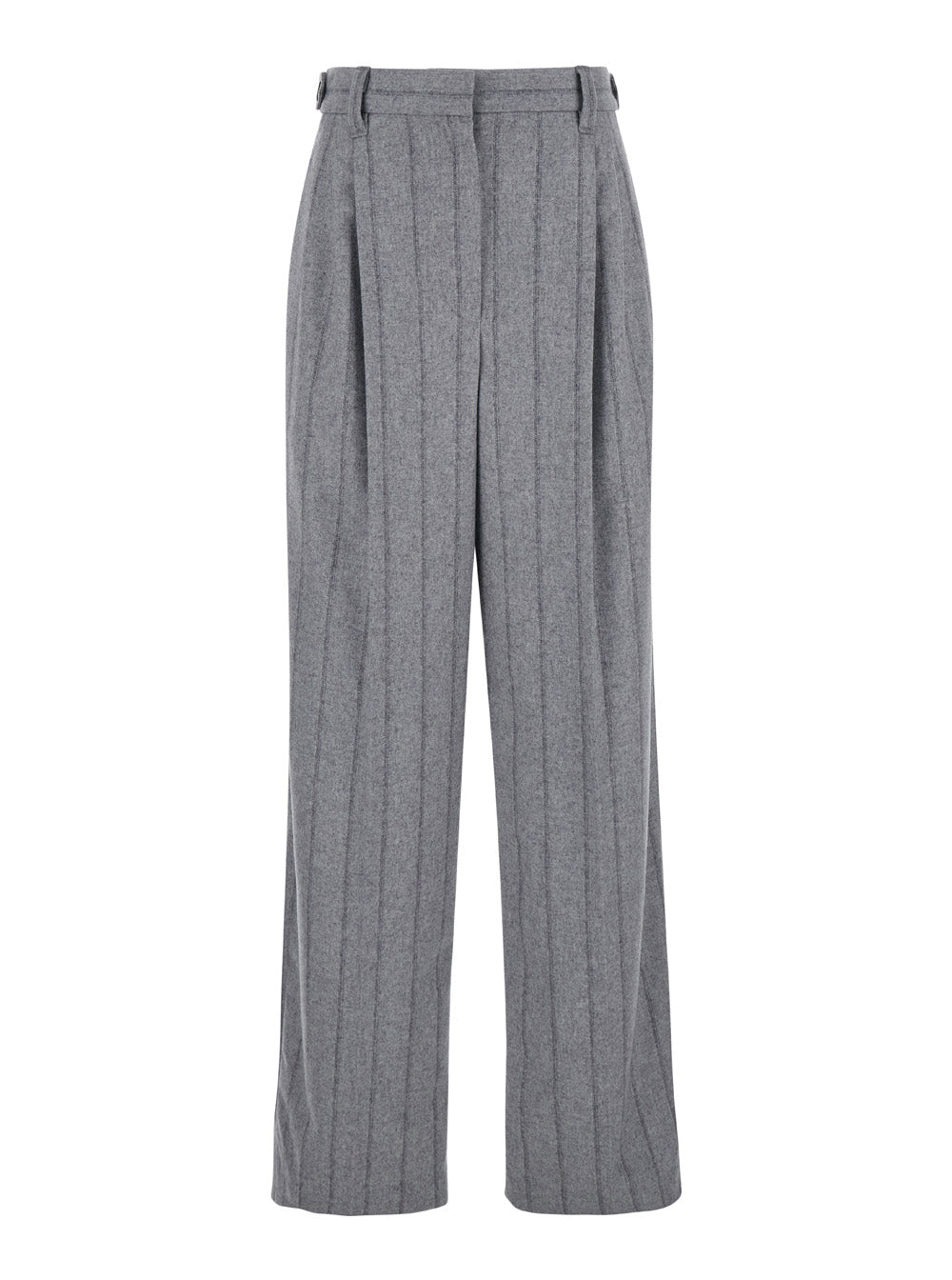 Grey Pants With Belt Loops Wool Blend Woman Virgin Polyamid Trousers