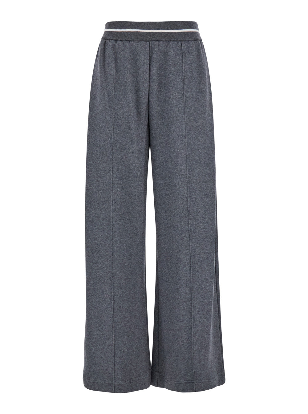 Grey Pants With Bicolor Waist Cotton Blend Woman Polyamid Trousers