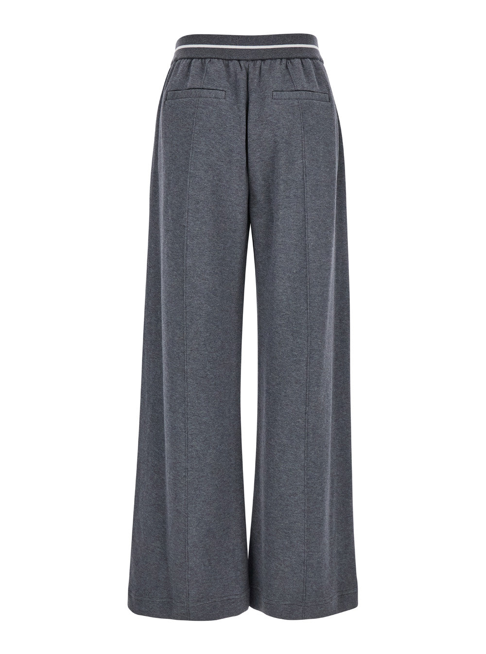 Grey Pants With Bicolor Waist Cotton Blend Woman Polyamid Trousers