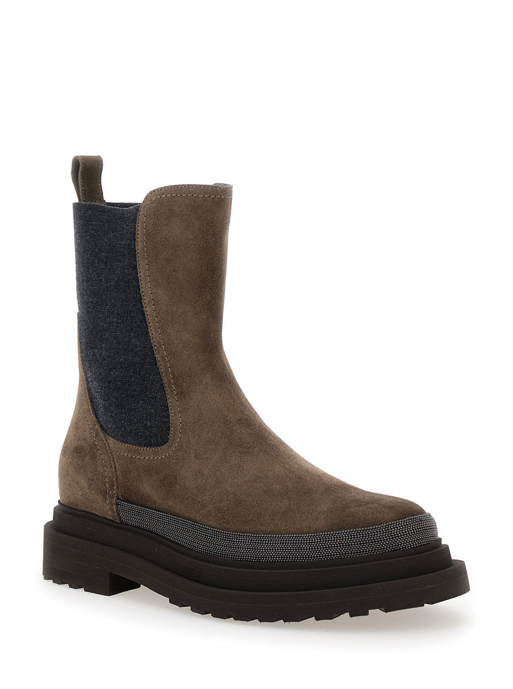 Brown Ankle Boots With Monile Detail Suede Woman Calf Leather