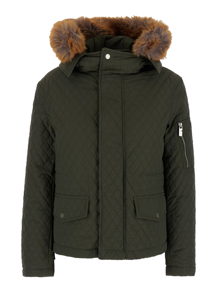 Green Quilted Jacket With Ekd Logo Detail Polyamide Coat