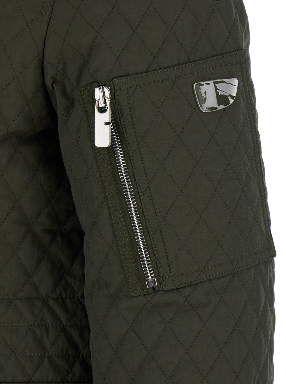 Green Quilted Jacket with EKD Logo Detail in Cotton Blend Woman Polyamide Outerwear