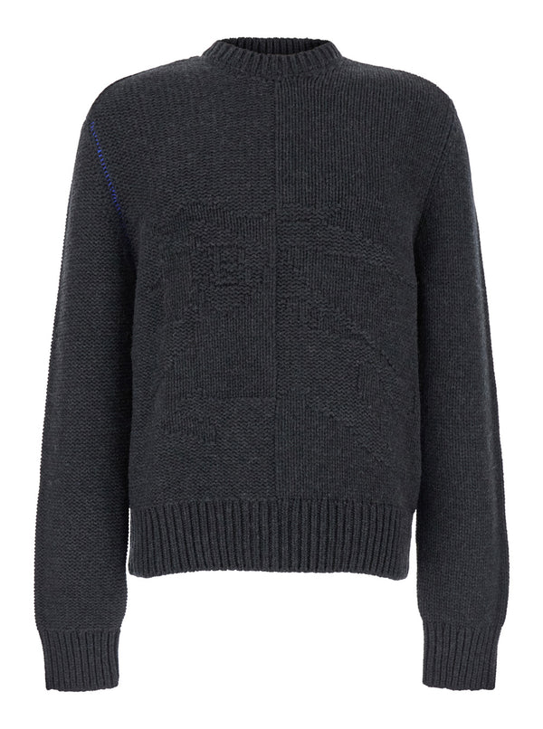 Grey Cashmere Sweater With Equestrian Knight Motif Tops