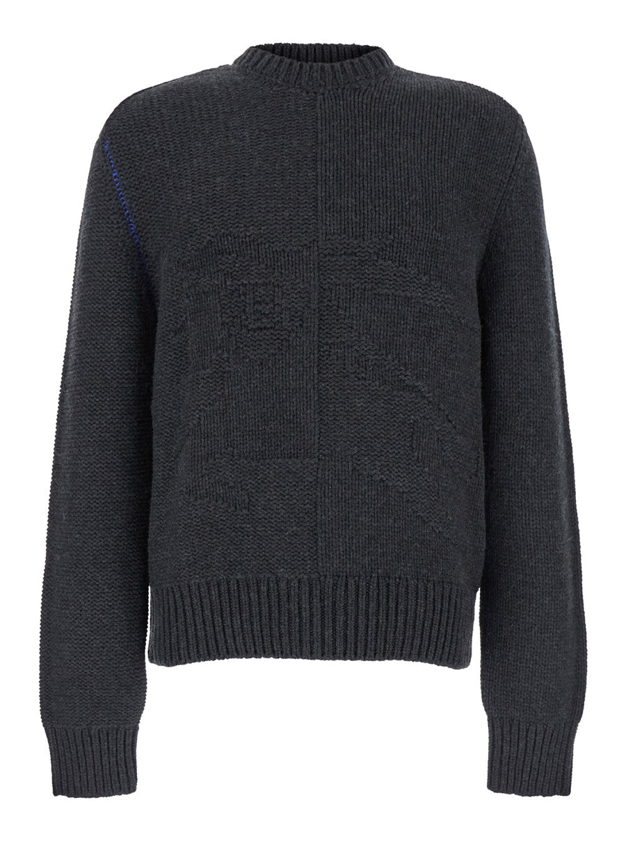 Grey Cashmere Sweater With Equestrian Knight Motif Tops