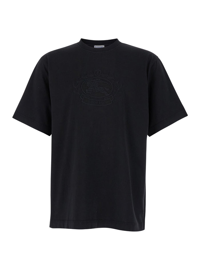 Black Boxy T-Shiirt with Tonal Equestrian Knight Embroidery in Cotton Man Tshirts And Polo Shirts