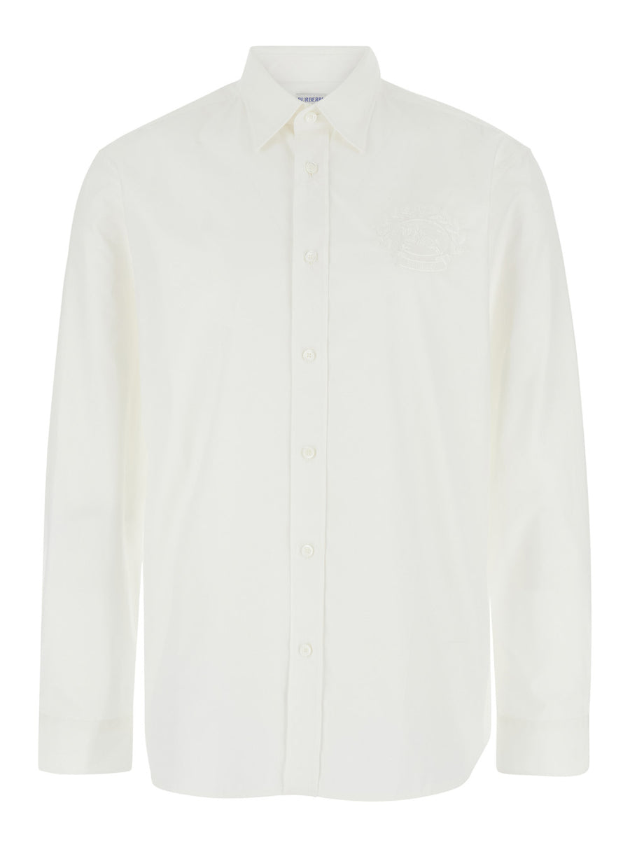 White Classic Collar Shirt With Logo Cotton