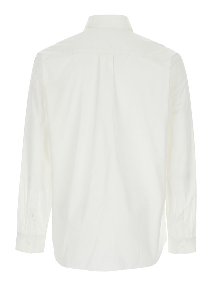 White Shirt with Classic Collar and Embroidered Logo on the Front in Cotton Man Blouses