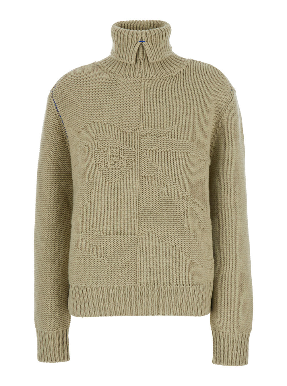 Beige High Neck Sweater with EKD Motif in Cashmere Woman Green Jersey