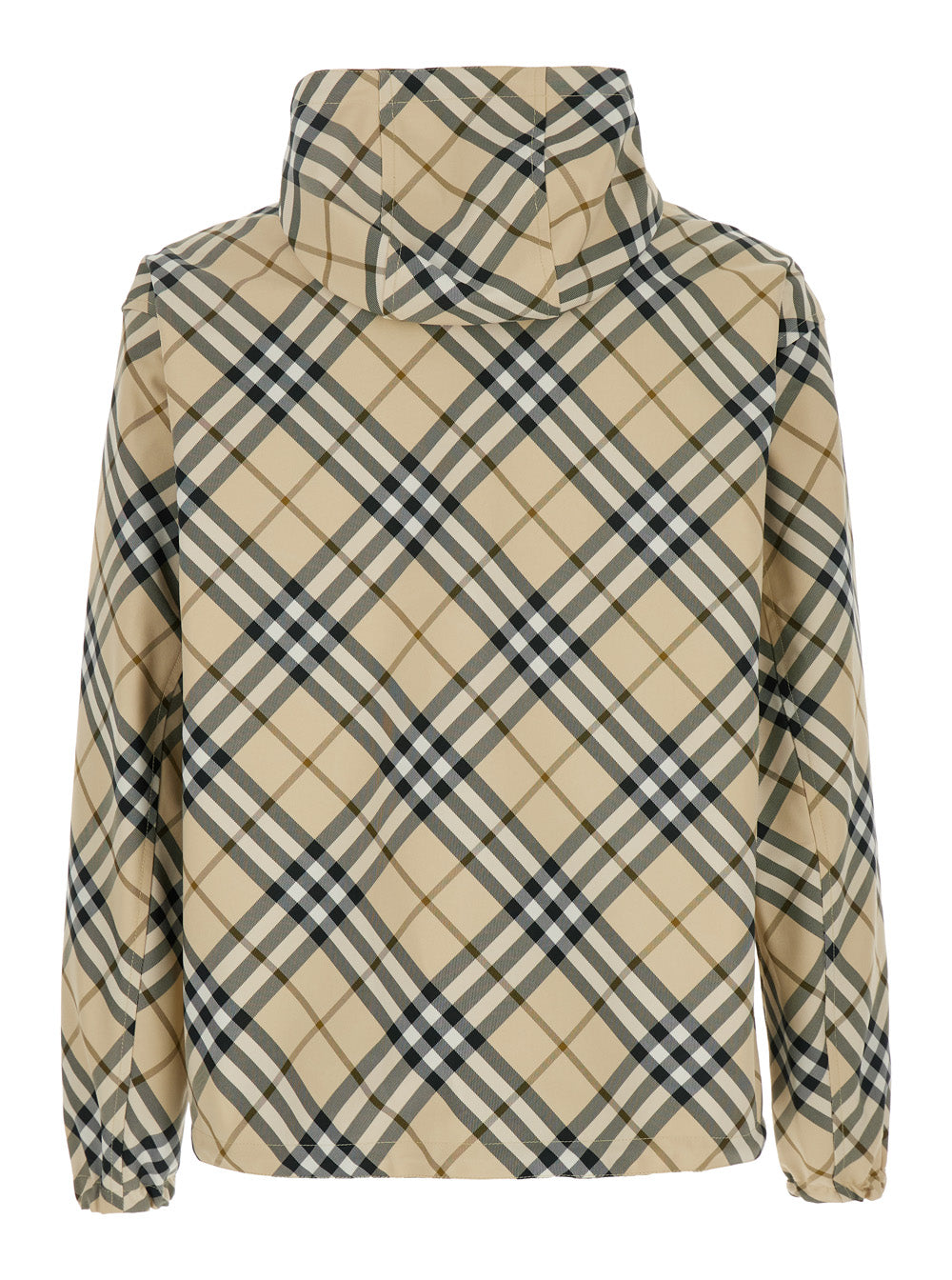 Beige Reversible Jacket With Check Motif Tech Fabric Man Polyester