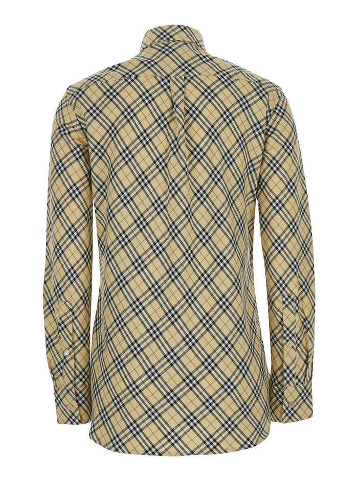 Beige Oversize Shirt with All-Over Check Motiv in Cotton Woman And Blouses