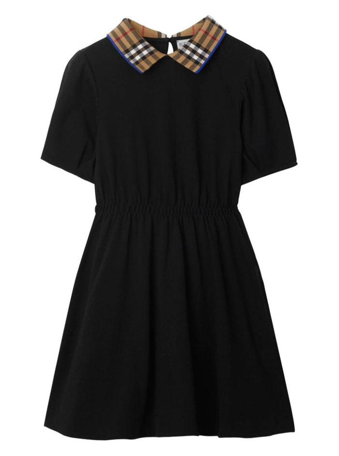 Black Dress With Check Collar Cotton Girl
