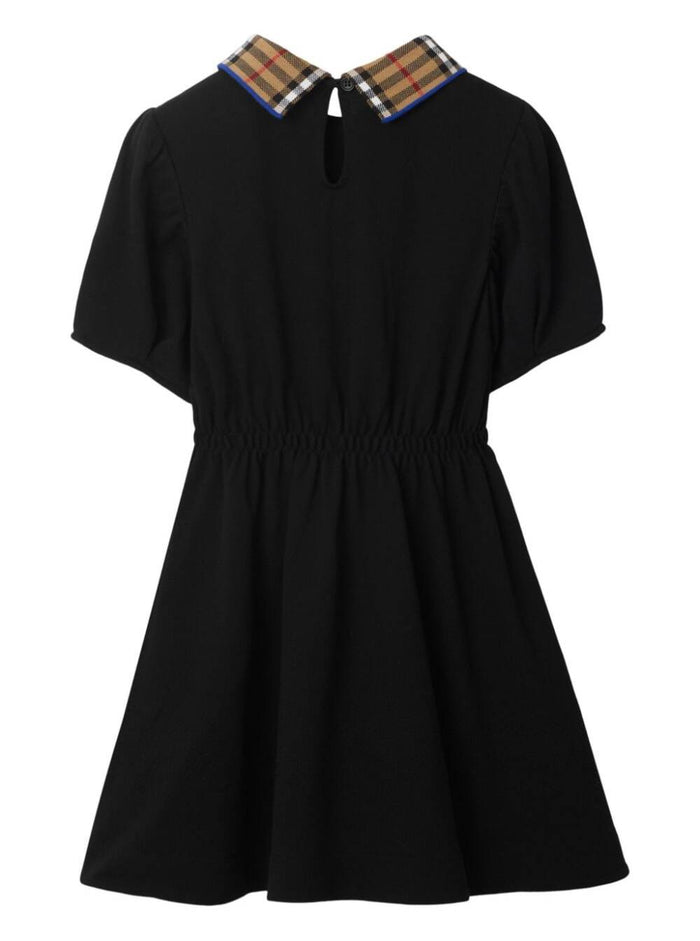 Black Dress With Check Collar Cotton Girl