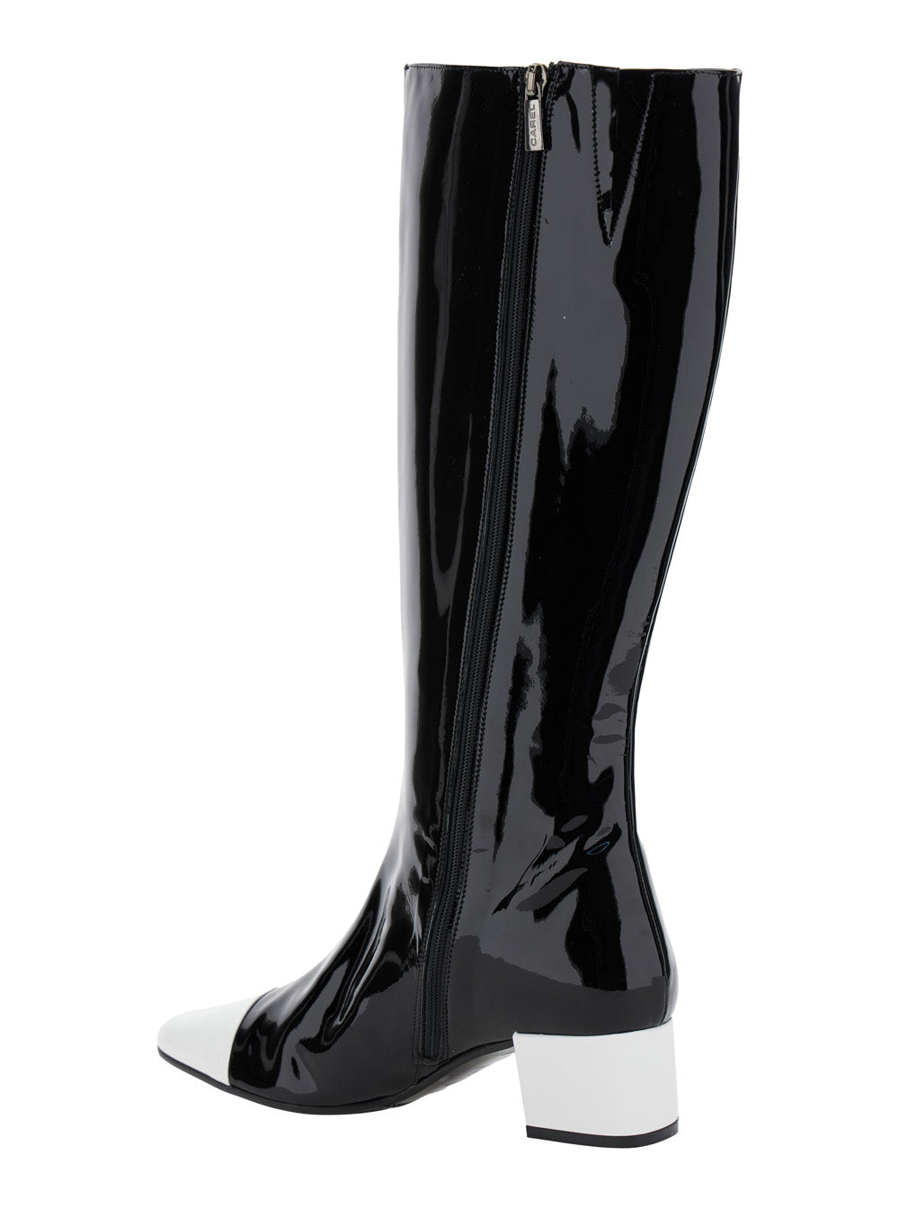 Malaga Black Boots with Contrasting Toe in Patent Leather Woman Calf