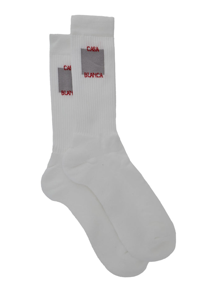 White Socks With Logo Embroidery Cotton Blend Man Polyamid Spandex Underwear