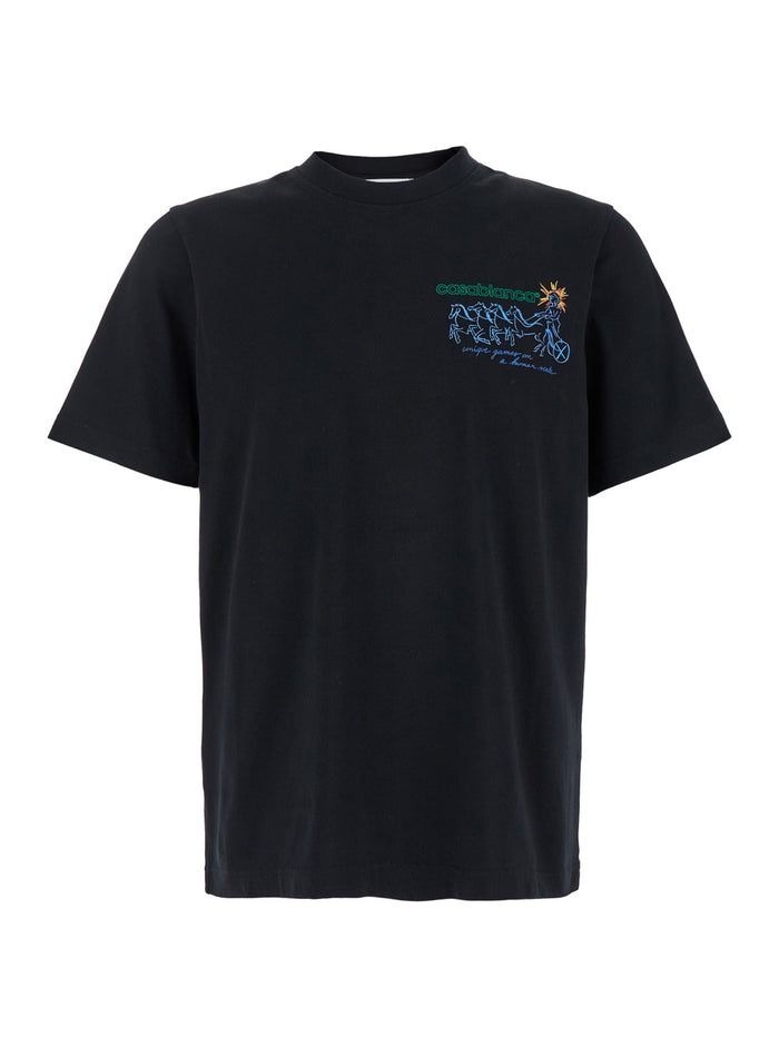 Black T-Shirt With Pentathlon Priont Cotton Man Organic Tshirts And Polo Shirts