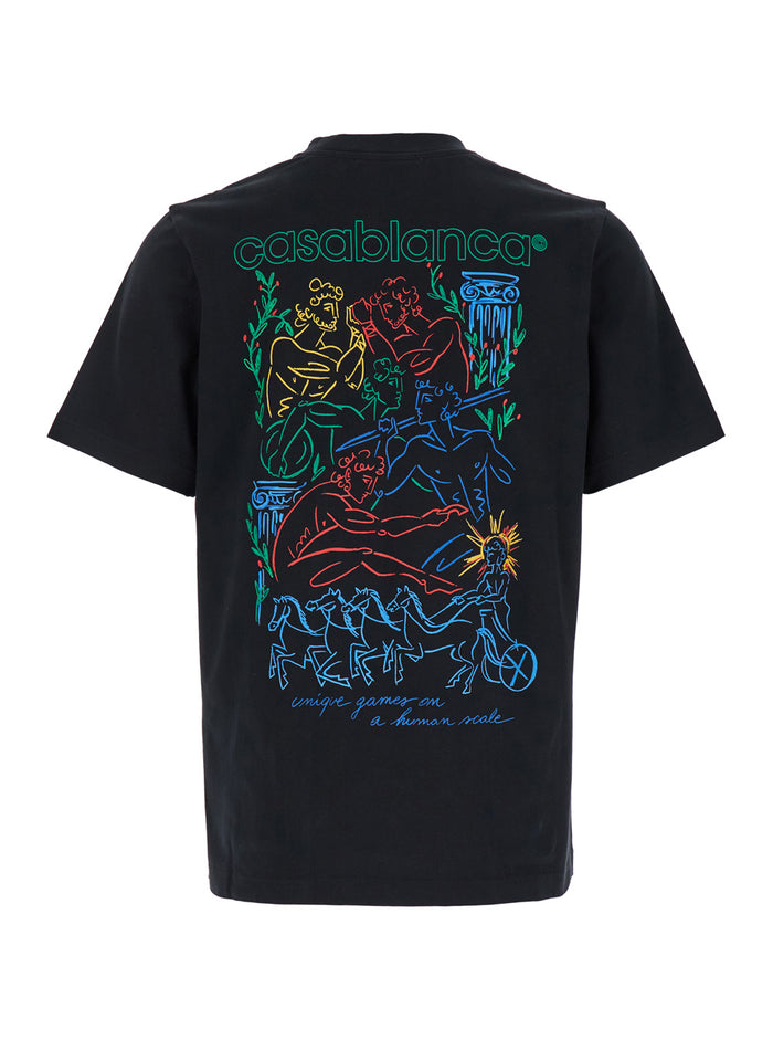Black T-Shirt With Pentathlon Priont Cotton Man Organic Tshirts And Polo Shirts