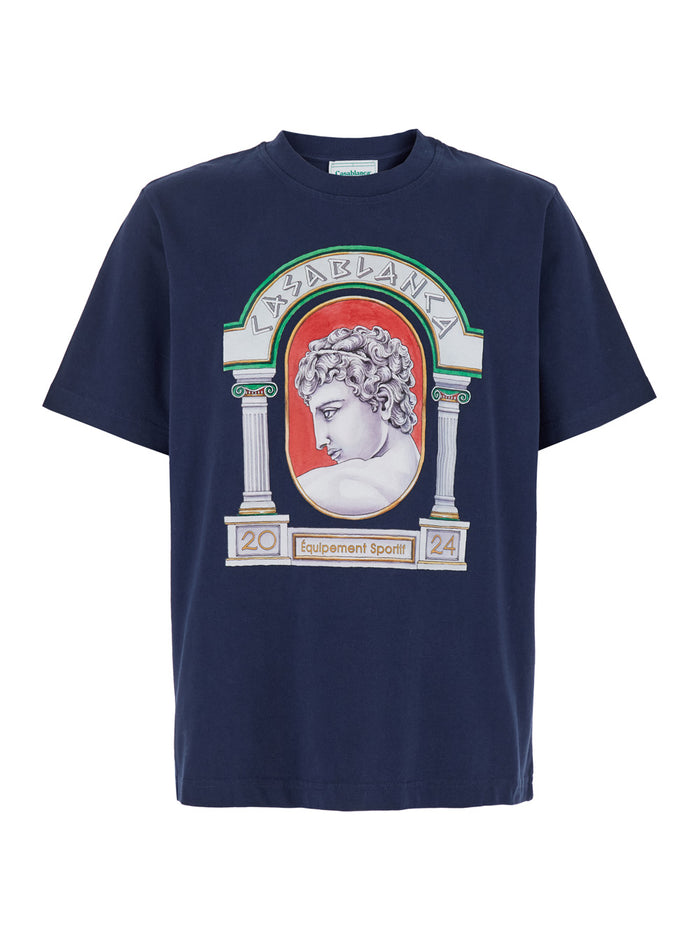 La Medaille Blue Crewneck T-Shirt With Maxi Logo Print On The Front Cotton Man Blu Organic Tshirts And Polo Shirts