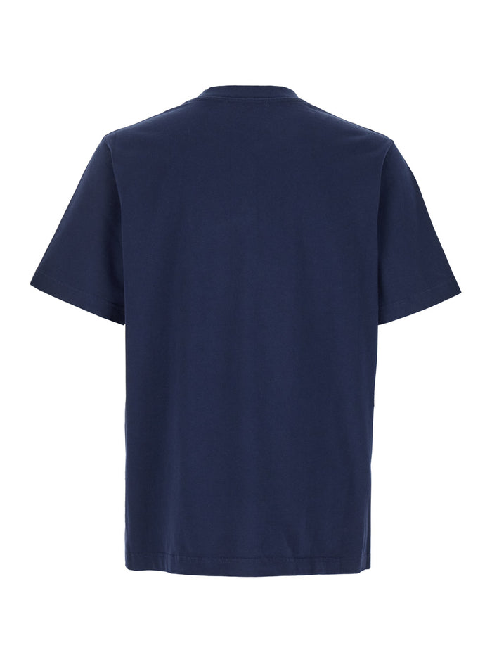La Medaille Blue Crewneck T-Shirt With Maxi Logo Print On The Front Cotton Man Blu Organic Tshirts And Polo Shirts