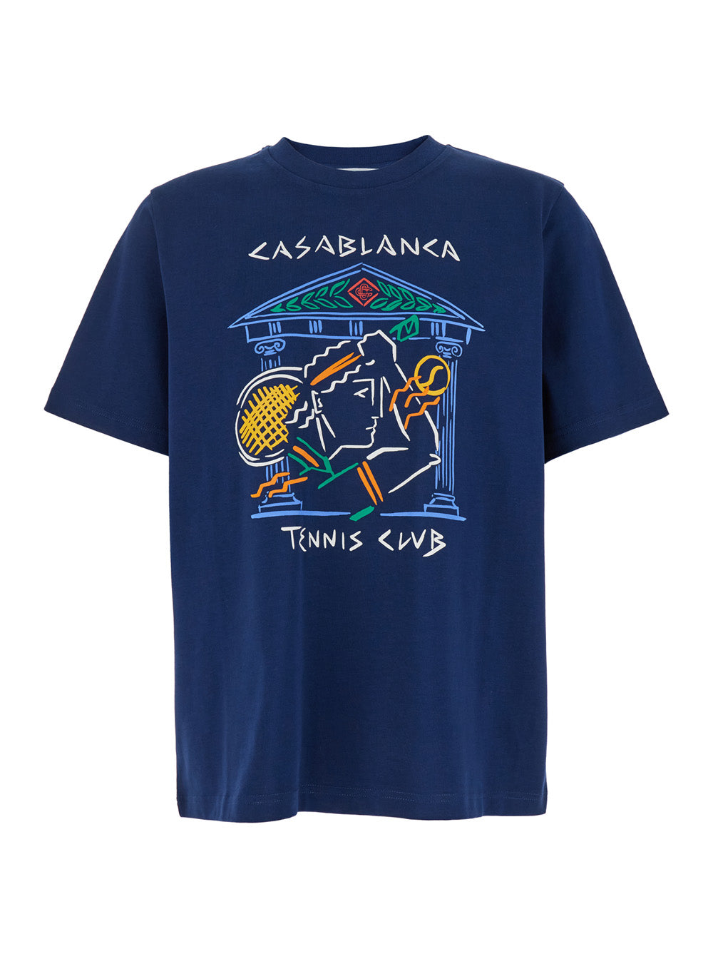 Blue Crewneck T-Shirt With Maxi Logo Print On The Front Cotton Man Blu Organic Tshirts And Polo Shirts
